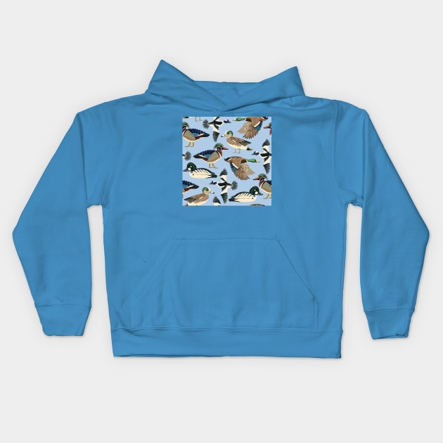 American Duck Species Pattern in Blue Kids Hoodie by paintedpansy